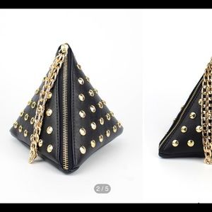 Black gold studded pyramid purse